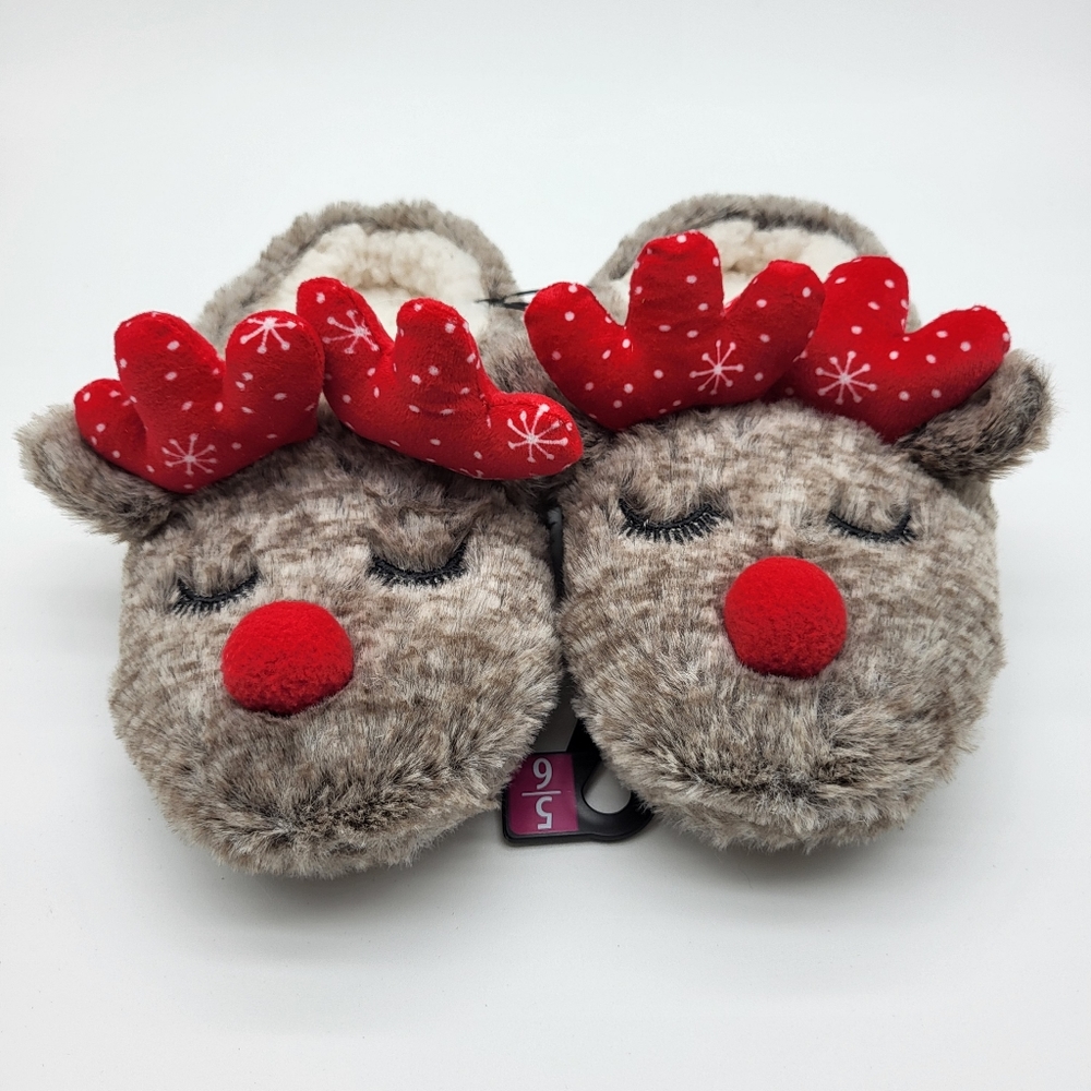Reindeer slippers soft faux shearling interior rippled sole Sz 5-6